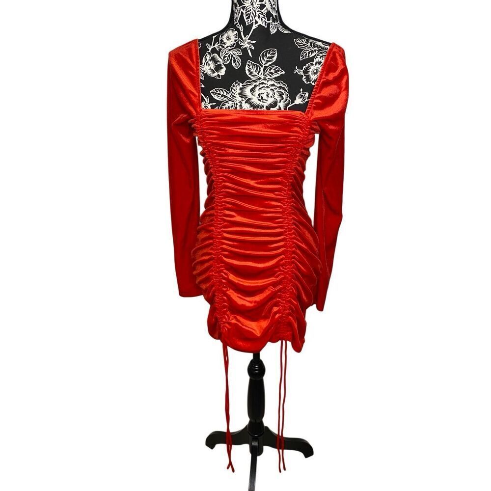 Wild Fable Red Velvet Ruched Mini Dress Party Holiday Date Night Glam Chic Sexy